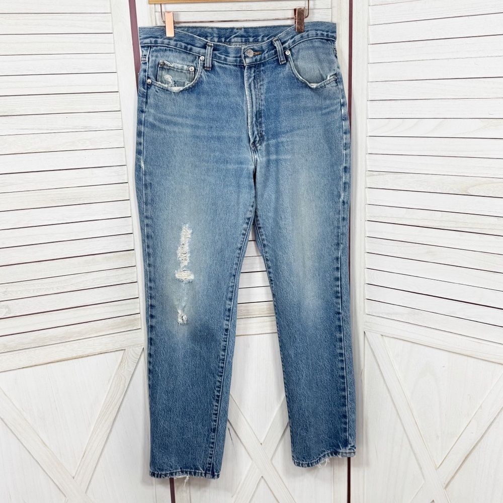 Polo Ralph Lauren Dungarees Vintage Distressed Straight Leg Jeans Blue 34 x 30